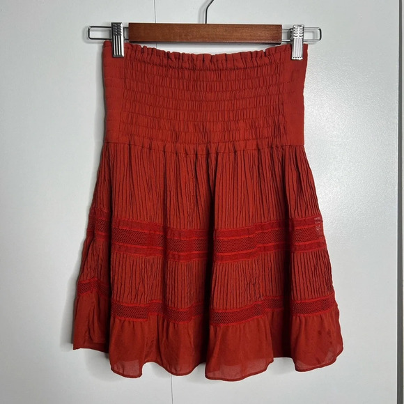 A.L.C. Mini Pleated Skirt 100% silk in Rust Red color - Size 2 - Picture 7 of 8
